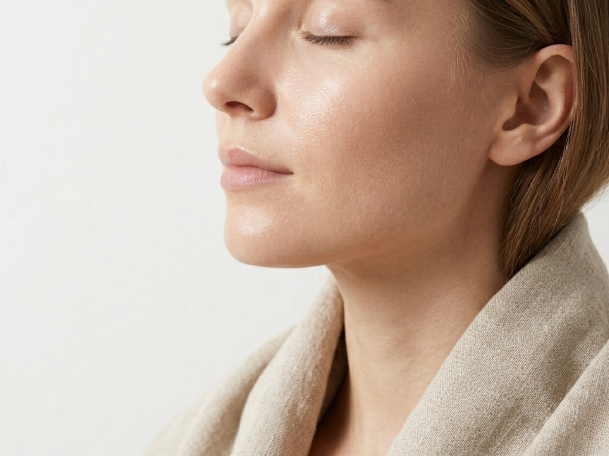 Femme de profil avec une peau du visage parfaitement lisse après épilation laser au centre eliskin Bordeaux