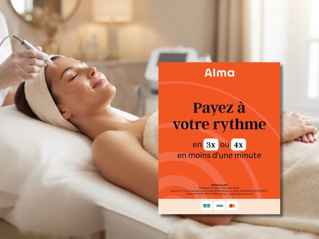 Séance de soin visage haute technologie en cabine avec possibilité de règlement fractionné en 3x ou 4x via Alma.