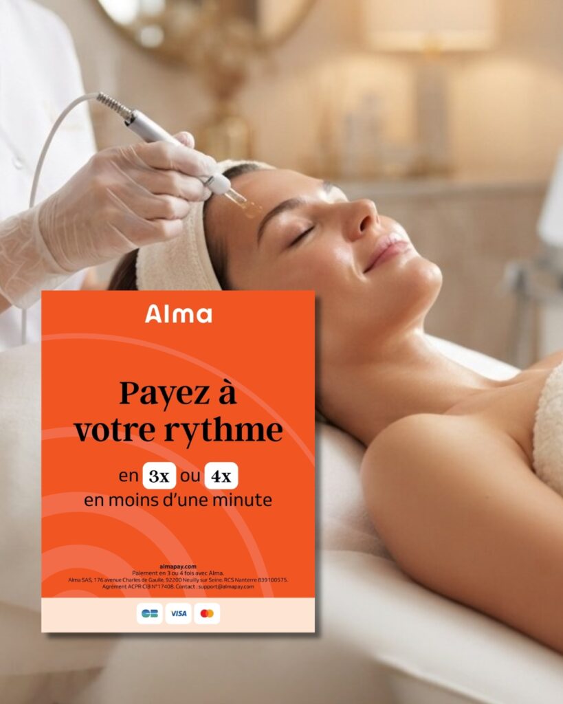 Séance de soin visage haute technologie en cabine avec possibilité de règlement fractionné en 3x ou 4x via Alma.